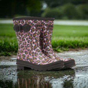 Joules Molly Welly Tall Length Rain Boots in Pink Leopard Women's Sz 9 NIB $85